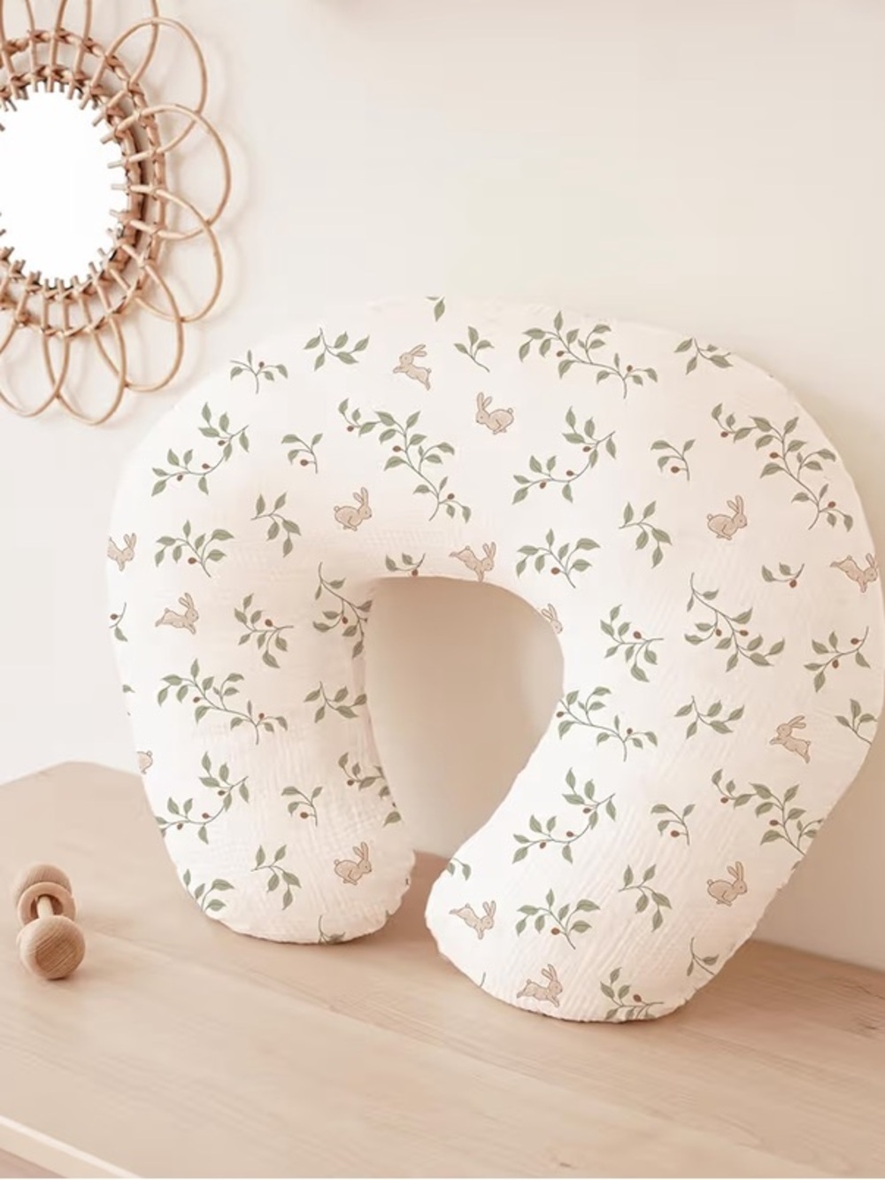 Boppy Nursing Pillow + 2 Covers Gray Muslin & Floral EUC